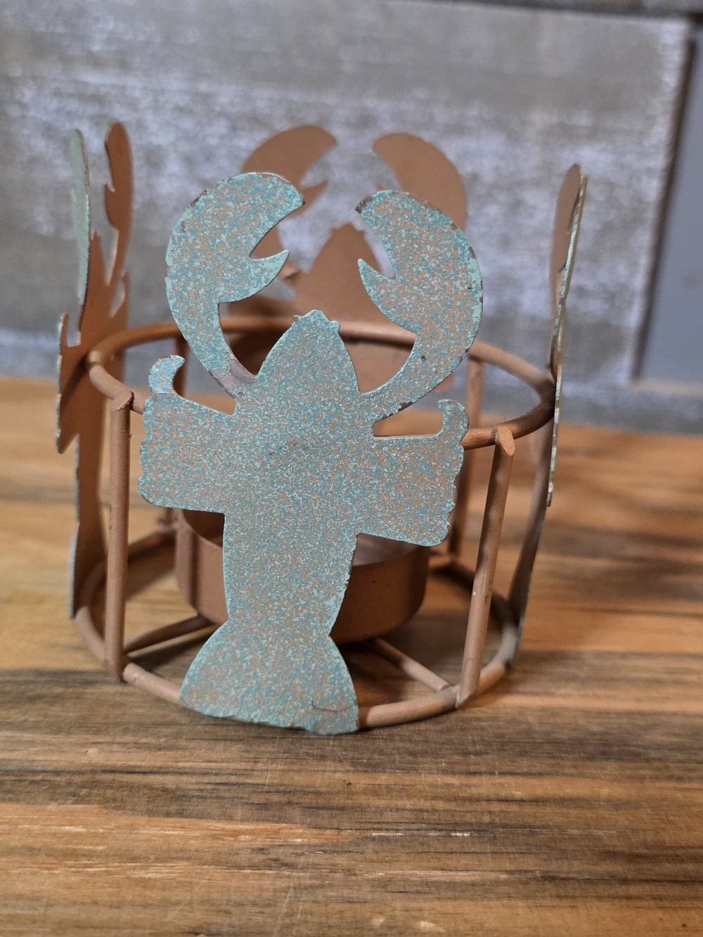 Turquoise Patina Lobster Metal Tealight Holder - Coastal Accent